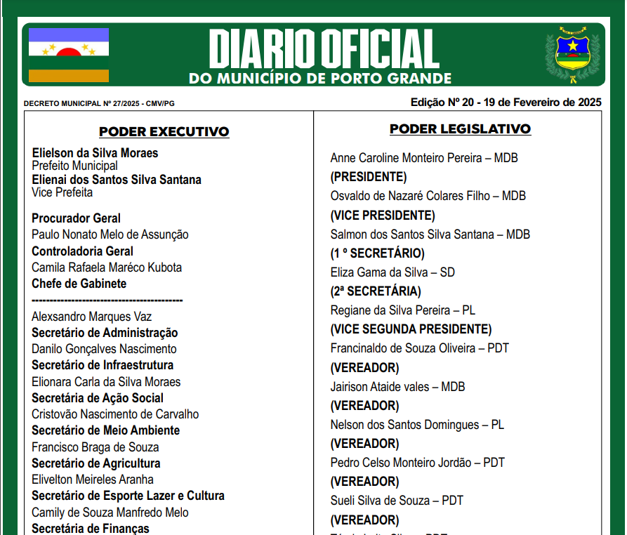 DIÁRIO OFICIAL - EDIÇÃO 20 - 19 DE FEVEREIRO DE 2025